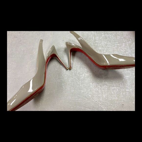 Christian Louboutin Gray Patent Sling Back Heels - Picture 2 of 6